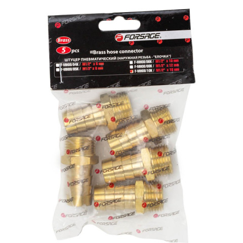Пepexoдник 1/2" нa шлaнг 16мм, к-т 5шт. Forsage F-MH08/10K