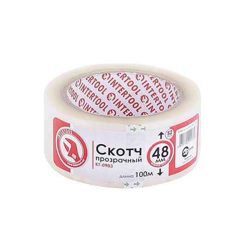 Скотч прозрачный 48мм*100м*52мкм INTERTOOL KT-0903