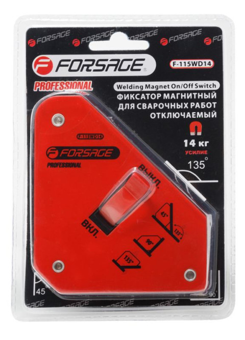 Фиксатор магнитный для сварочных работ с кнопкой "ВКЛ/ВЫКЛ" (14кг, 135гр., 90гр., 45гр.), в блистере Forsage F-115WD14