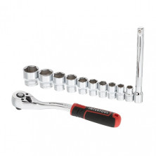 Набор головок 3/8" 10-24 мм., удлинитель, рукоятка с храповым механизмом 72 зуба, 12ед., Cr-V STORM INTERTOOL ET-8013