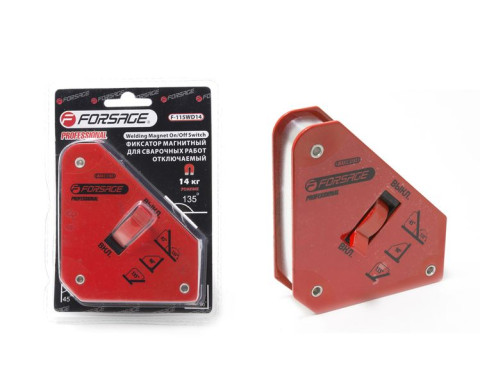 Фиксатор магнитный для сварочных работ с кнопкой "ВКЛ/ВЫКЛ" (25кг, 135гр., 90гр., 45гр.), в блистере Forsage F-115WD25