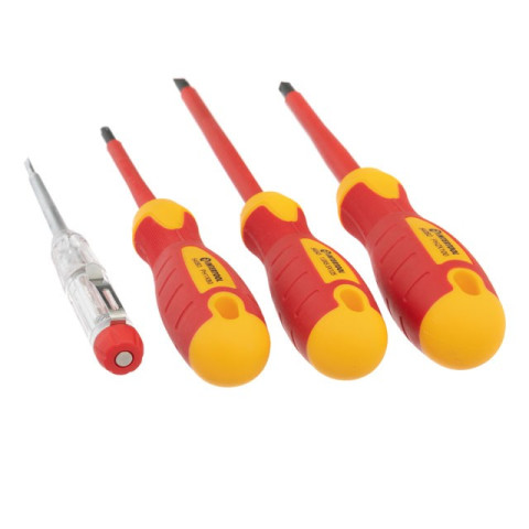 Набор изолированных отверток с отверткой индикатором 4 ед VDE ( SL1.0*5.5*125мм, PH1*80мм, PH2*100мм, отвертка индикатор.), STORM INTERTOOL VT-3604