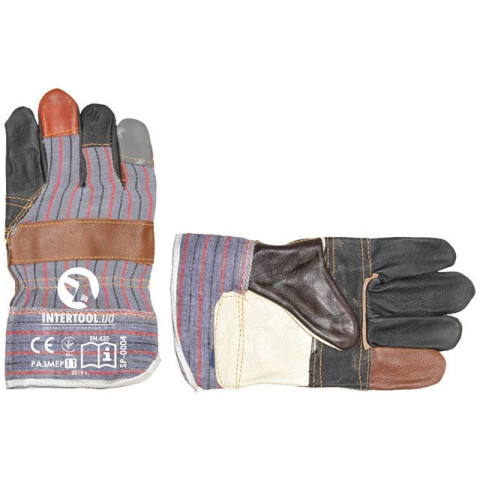 Перчатка комбинированная из кожи и ткани 10.5"(ящик 120 пар) INTERTOOL SP-0004W