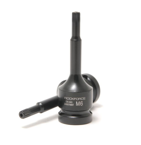 Головка-бита SPLINE глубокая ударная1/2", M6 с отверстием ROCKFORCE RF-24807806T