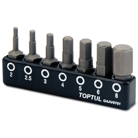 Набор бит шестигранных TOPTUL 1/4" 7ед. (Hex: 2, 2.5, 3, 4, 5, 6, 8mm) GAAV0701
