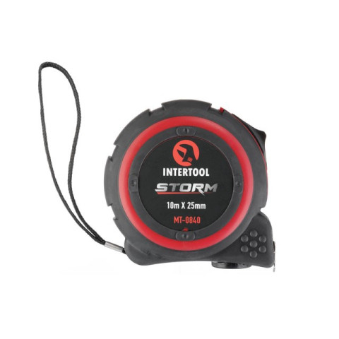 Рулетка с металлическим полотном 10м*25мм, нейлоновое покрытие полотна STORM INTERTOOL MT-0840