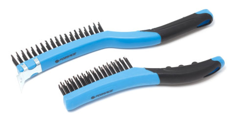 Набор щеток по металлу в пластиковом корпусе с прорез. рук-ми 2 предмета(скребок-40мм;материал проволоки:углерод.-я сталь 3х19 и 4х16 рядов)в блистере Forsage F-34013212