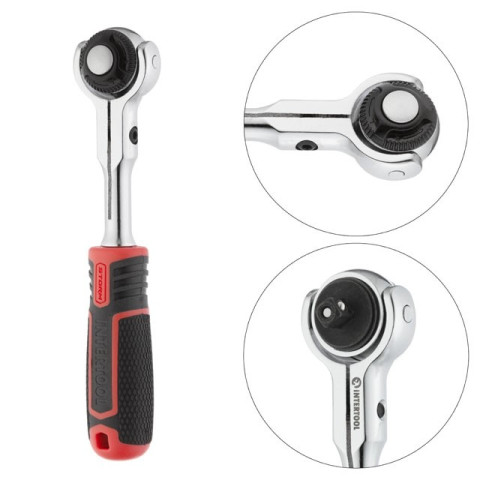 Рукоятка с храповым механизмом поворотная, 72 зуба 1/4", Cr-V STORM INTERTOOL ET-8007