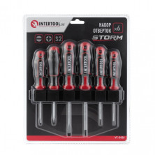 Набор отверток 6 ед ( SL3.0*75мм, SL5.0*75мм, SL6.0*100мм, PH0*75мм, PH1*75мм, PH2*100мм), STORM INTERTOOL VT-3436