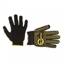 Перчатка трикотажная с ПВХ точкой, класс вязки 7, цвет черный, желтая точка, 90 г. INTERTOOL SP-0128