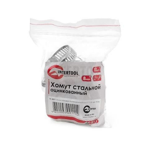 Хомут стальной оцинкованный , 8 мм D 11-20 мм INTERTOOL TC-0011
