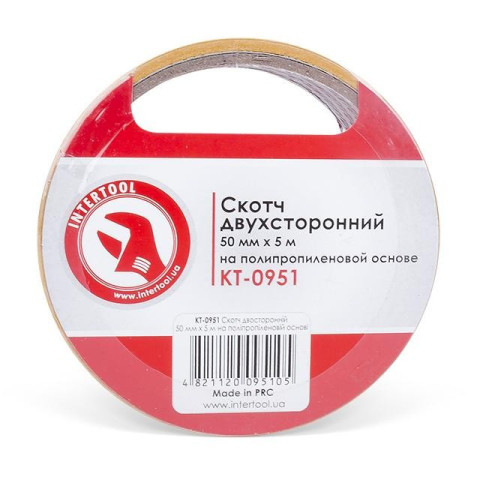 Скотч двухсторонний 50 мм*5 м на полипропиленовой основе INTERTOOL KT-0951