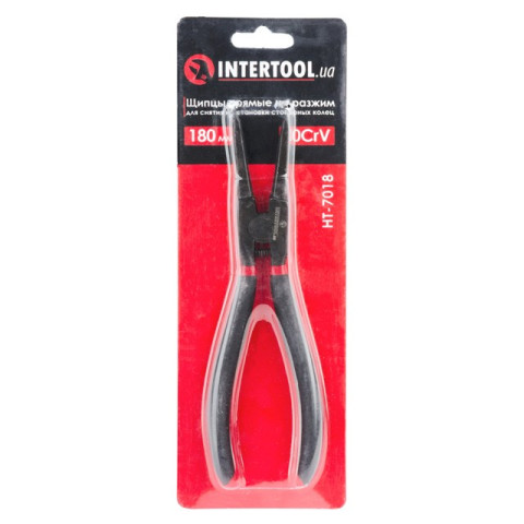 Щипцы для снятия и установки стопорных колец 180мм, прямые на разжим, 40CrV, фосфатированные. INTERTOOL HT-7018