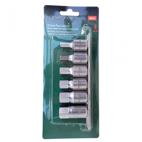 Набор головок 6-гранных для маслосливных пробок, 6 предметов, 1/2"(8,10,12,14,17,19мм) ROCKFORCE RF-4063