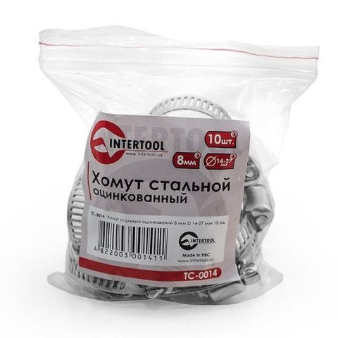 Хомут стальной оцинкованный , 8 мм D 14-27 мм INTERTOOL TC-0014
