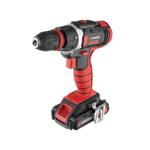 Дрель-шуруповерт аккумуляторная Li-Ion 18 В, 25 Nm, 0-400/0-1500 об/мин, 2x2.0 Ач, быстрая зарядка 1 ч, съемный патрон INTERTOOL WT-0317