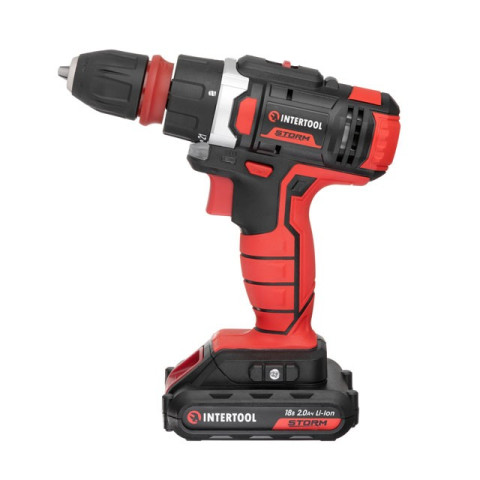 Дрель-шуруповерт аккумуляторная Li-Ion 18 В, 25 Nm, 0-400/0-1500 об/мин, 2x2.0 Ач, быстрая зарядка 1 ч, съемный патрон INTERTOOL WT-0317