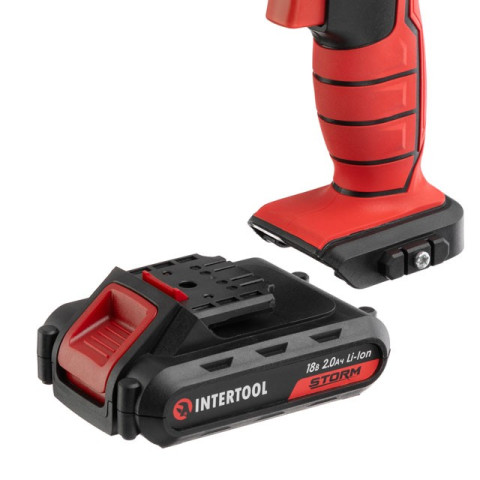 Дрель-шуруповерт аккумуляторная Li-Ion 18 В, 25 Nm, 0-400/0-1500 об/мин, 2x2.0 Ач, быстрая зарядка 1 ч, съемный патрон INTERTOOL WT-0317