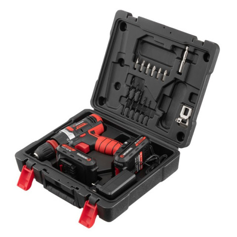 Дрель-шуруповерт аккумуляторная Li-Ion 18 В, 25 Nm, 0-400/0-1500 об/мин, 2x2.0 Ач, быстрая зарядка 1 ч, съемный патрон INTERTOOL WT-0317