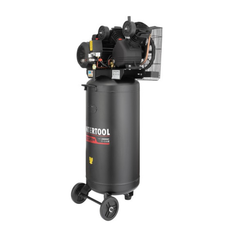 Компрессор 100 л, вертикальный, 3 кВт, 220 В, 10 атм, 500 л/мин, 2 цилиндра INTERTOOL PT-0017