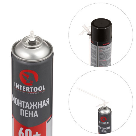 Пена монтажная, всесезонная, 750мл/1000г. 60л.+, трубочка INTERTOOL FS-1100