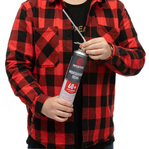 Пена монтажная, всесезонная, 750мл/1000г. 60л.+, трубочка INTERTOOL FS-1100