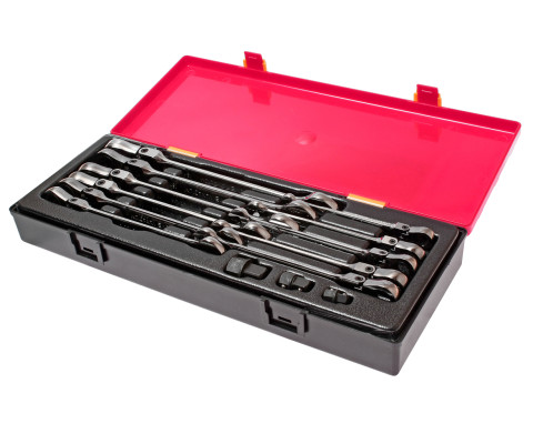 Набор ключей рожково-накидных 8-19мм., шарнирных с трещоткой 14ед.