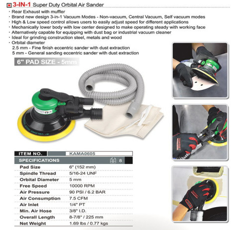 Пневмошлифмашинка орбитальная 6" 5мм TOPTUL KAMA0605