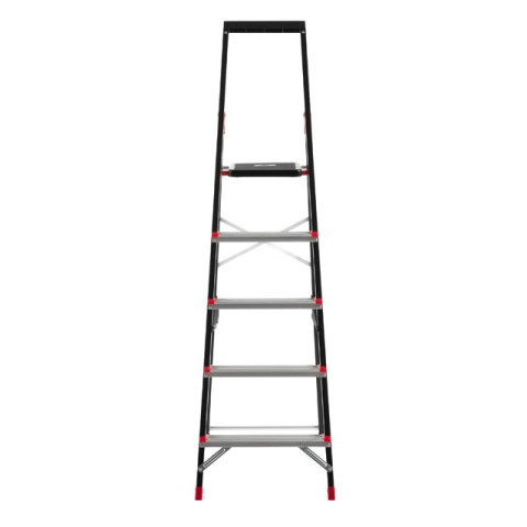 Стремянка 5 ступеней, лоток для инвентаря, стальной профиль, высота верхней ступени 1064мм, 457х893х1568мм, 150кг INTERTOOL LT-0055