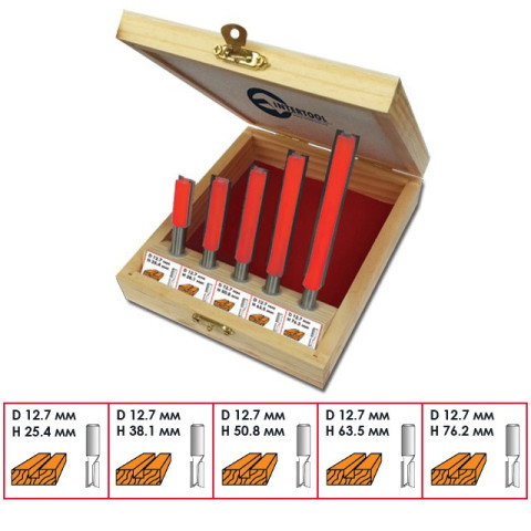 Набор фрез пазовых прямых в деревянном кейсе INTERTOOL HT-0075