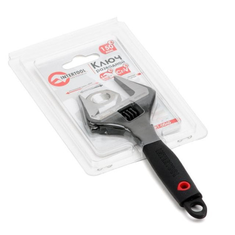 Ключ разводной 150мм, обрезиненная рукоятка, развод губок 34мм, Cr-V INTERTOOL XT-0040