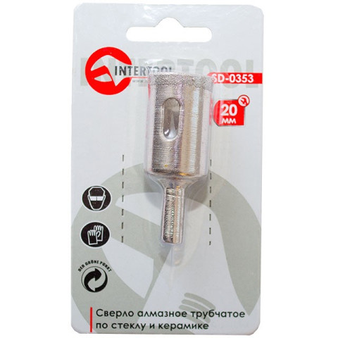 Сверло алмазное трубчатое по стеклу и керамике 20 мм INTERTOOL SD-0353