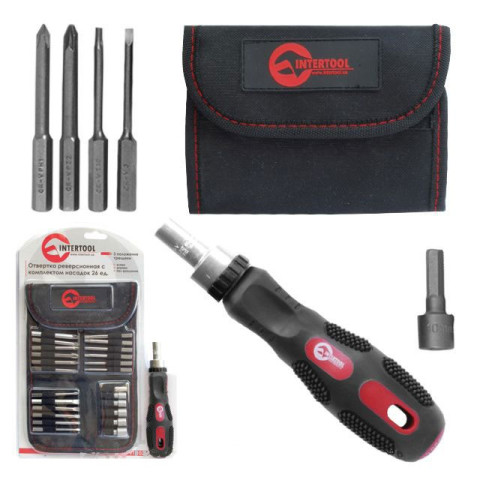 Отвертка реверсивная с комплектом насадок INTERTOOL VT-1026