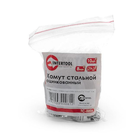 Хомут стальной оцинкованный , 8 мм D 6-16 мм INTERTOOL TC-0006