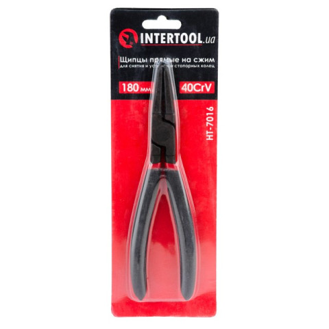 Щипцы для снятия и установки стопорных колец 180мм, прямые на сжим, 40CrV, фосфатированные. INTERTOOL HT-7016