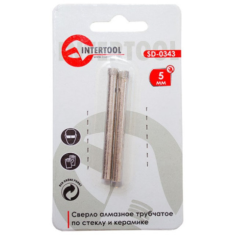 Сверло алмазное трубчатое по стеклу и керамике 5 мм INTERTOOL SD-0343