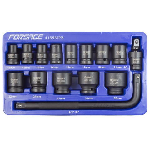 Набор головок ударных 15 предметов1/2" (6-гр.) (10,12-19,21,22,24,27,30,32мм) Forsage F-4159-5MPB