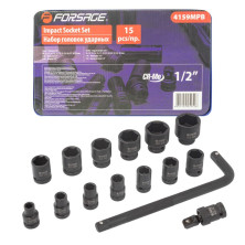 Набор головок ударных 15 предметов1/2" (6-гр.) (10,12-19,21,22,24,27,30,32мм) Forsage F-4159-5MPB