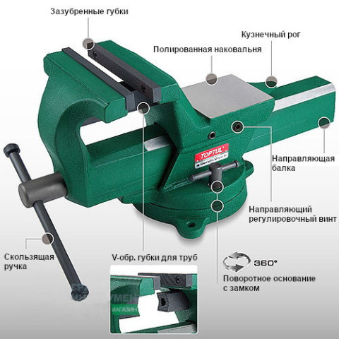 Тиски слесарные поворотные 125 мм 5" TOPTUL кованые DJAD0105