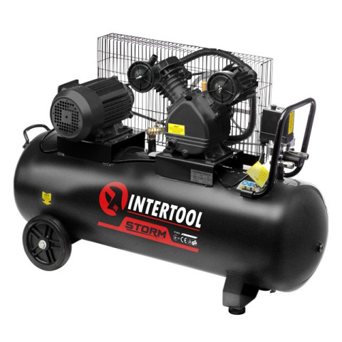 Компрессор 100 л, 3 кВт, 380 В, 8 атм, 500 л/мин, 2 цилиндра INTERTOOL PT-0013