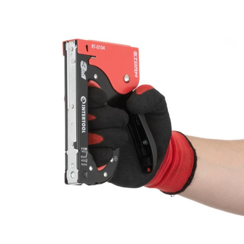 Степлер строительный 3 в 1, под скобу 11.3*0.7*6-14 мм, гвоздь 14мм, шпилька 14мм. INTERTOOL RT-0104