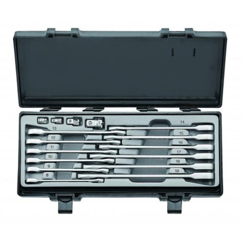 Набор ключей рожково-накидных трещоточных, прямых+адаптеры 16 пр. (8-19 мм) (FORCE 5164)