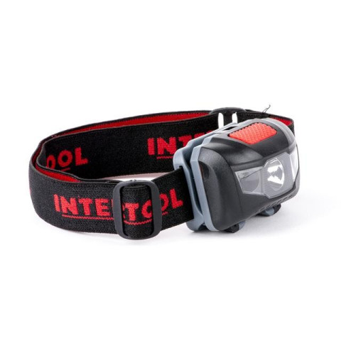 Фонарь налобный светодиодный, пылевлагозащищенный корпус, четыре режима работы, 1 Вт + 2 LED, батарейки 3 ААА. INTERTOOL LB-0302