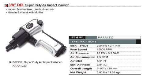 Пневмогайковерт для шиномонтажа TOPTUL 3/8" 271N/m 10000 об/мин KAAA1220