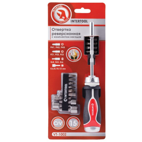 Отвертка реверсивная с комплектом насадок INTERTOOL VT-1002