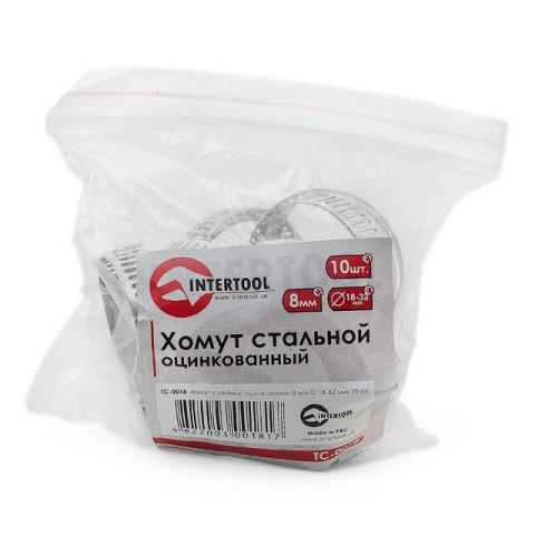 Хомут стальной оцинкованный 8 мм D 18-32 мм INTERTOOL TC-0018