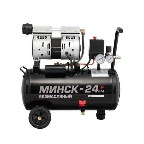 Компрессор Минск-24 БМ, 24л, 1.1 кВт, 220 В, 8 атм, 145 л/мин, малошумный, безмасляный, 2 цилиндра INTERTOOL PT-0019
