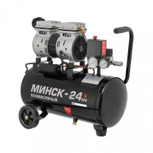 Компрессор Минск-24 БМ, 24л, 1.1 кВт, 220 В, 8 атм, 145 л/мин, малошумный, безмасляный, 2 цилиндра INTERTOOL PT-0019