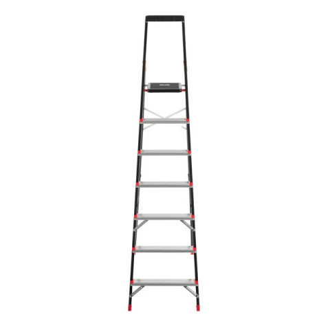 Стремянка 7 ступеней, лоток для инвентаря, стальной профиль, высота верхней ступени 1500 мм, 504*1283*2003мм, 150кг INTERTOOL LT-0057