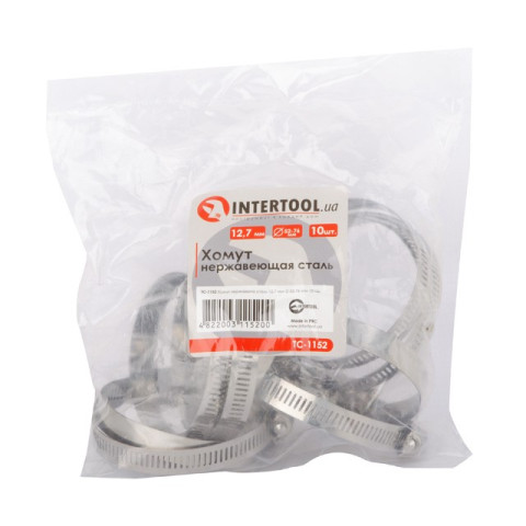 Хомут нержавеющая сталь 12,7 мм D 52-76 мм INTERTOOL TC-1152